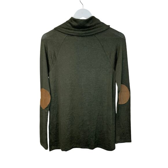 NWT Market & Spruce Marven Olive Green Top Marled Knit Elbow Patch Cowl Neck S - Picture 6 of 10